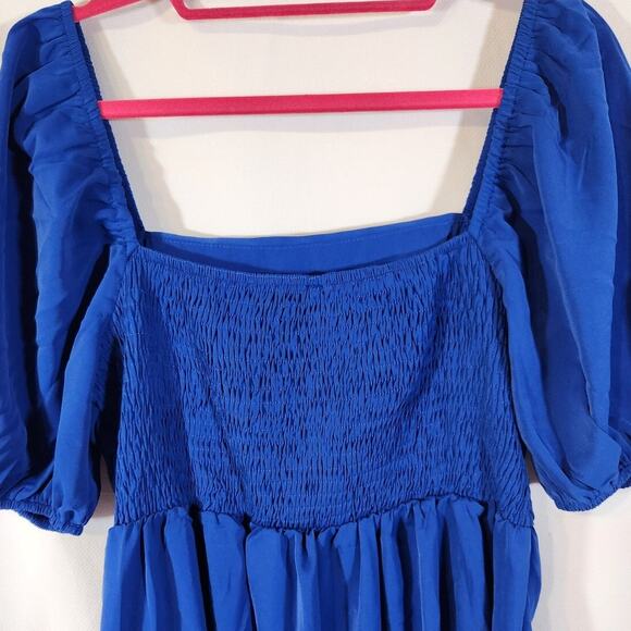 Shein US 8/10 $28 Royal Blue Square Neck Balloon Sleeve Castlecore Short Dress‎ - Picture 6 of 11